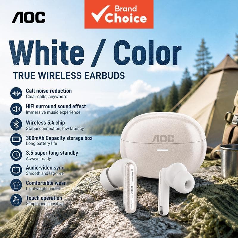 AOC ACT4615 Fone de Ouvido Com Fio para o Trabalho, Sem Fio, TWS, Com Microfone, Chamadas Claras, Fones para Trem e