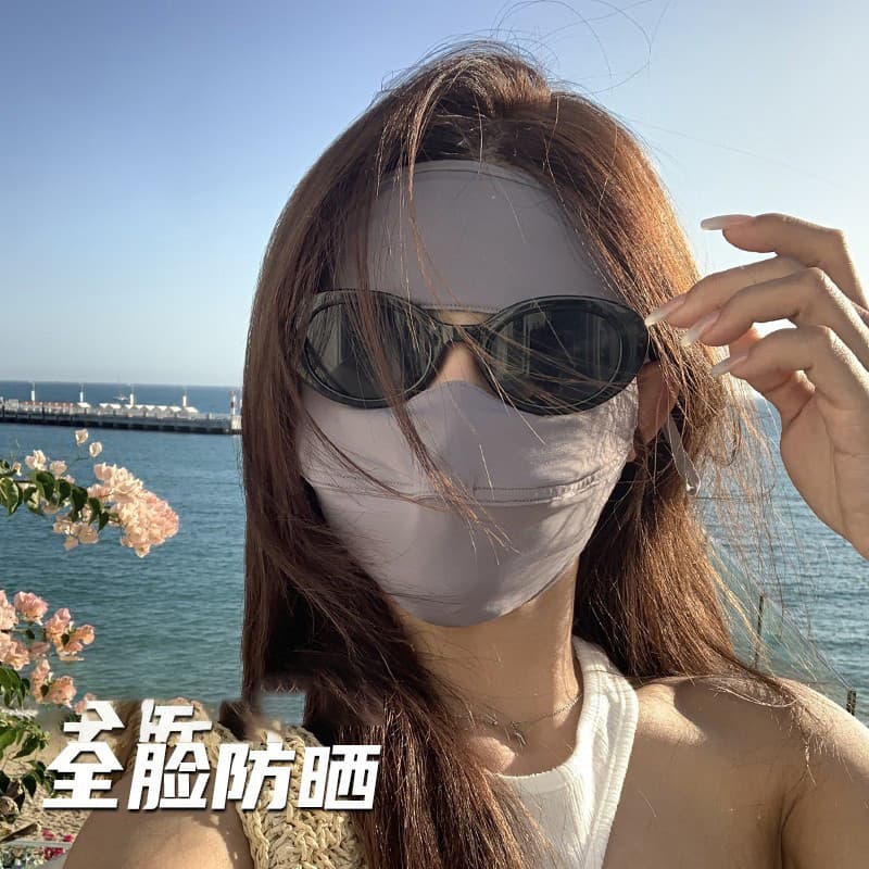 Máscara de proteção solar, à prova de vento e quente, facekini feminino com proteção UV total para o rosto, máscara de c
