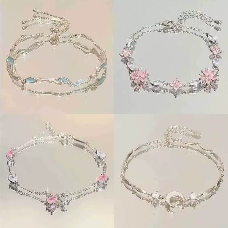 Pulseira Flor de Cerejeira, Pulseira de Amizade em Liga de Zircônia Cristal, Joias Femininas, Estilo de Pulseira F1S7