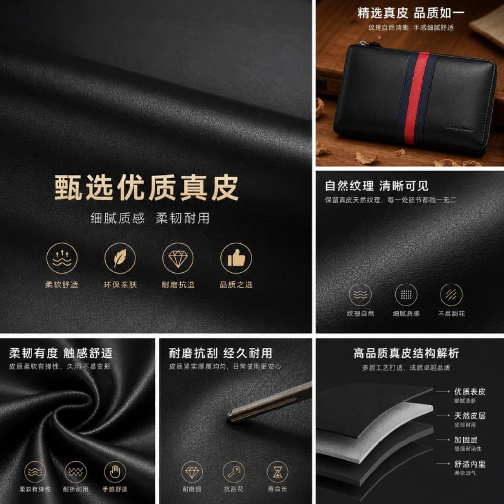 Shi Carteira de Couro Genuíno Estilo Bolsa Embreagem Empresarial Estilo Longo Grande Capacidade Estilo Carteira Durável