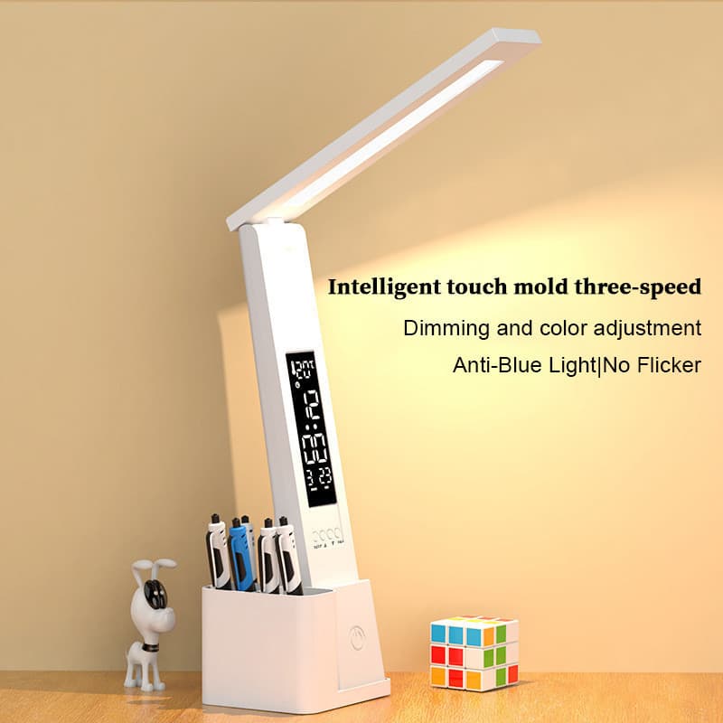 Venda Quente Lâmpada De Mesa LED USB Regulável Toque Com Calendário Temperatura Relógio Luz Da Noite Dobrável Candeeiro