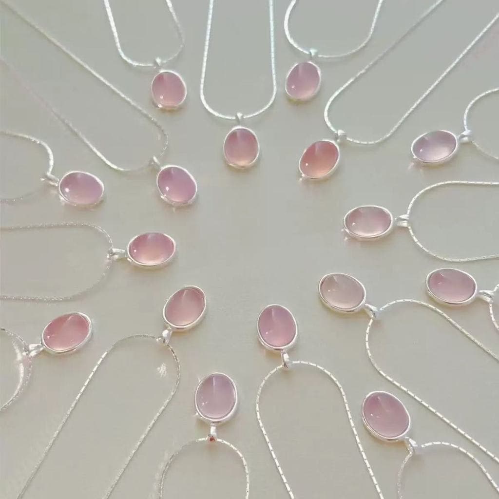 Novo rosa morango cristal colar feminino ins nicho Design simples Oval pingente clavícula corrente colar