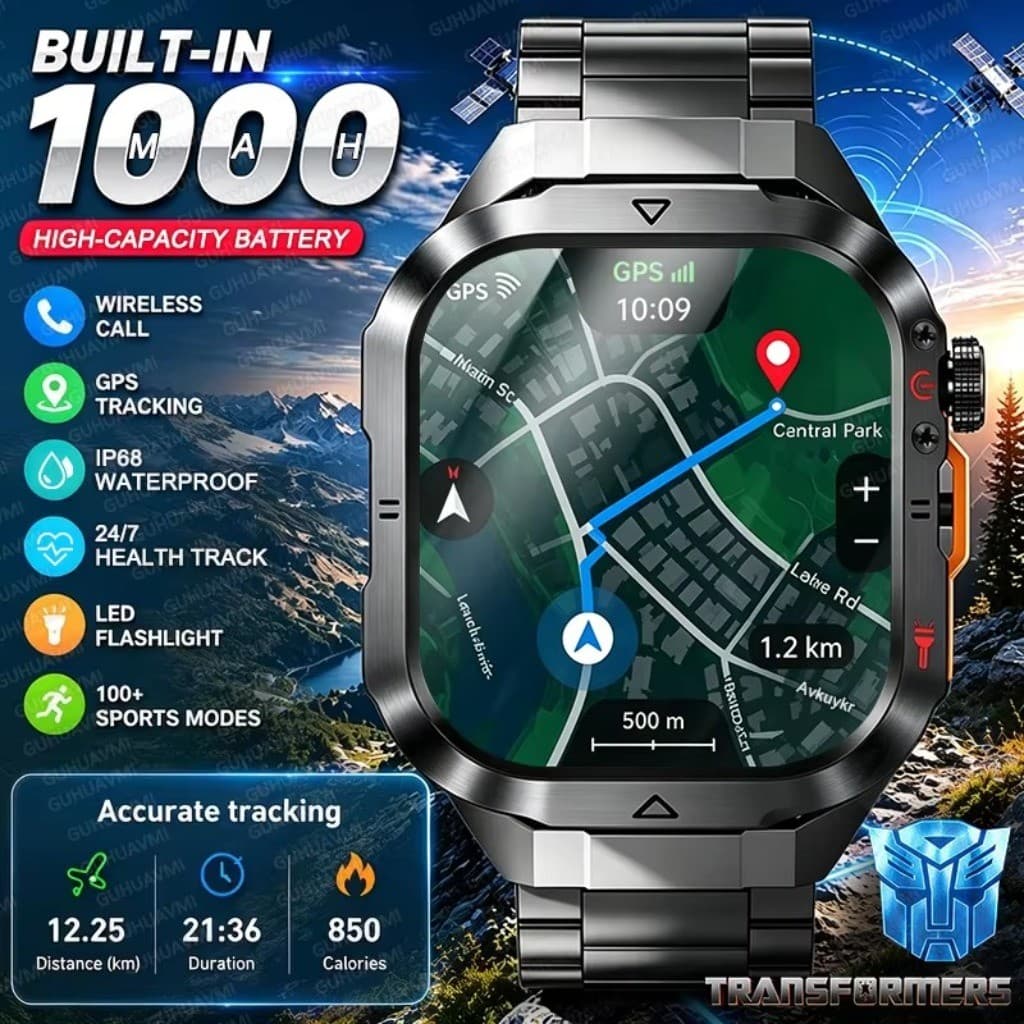 Novos Transformadores Oficiais Co-branded Relógio Inteligente Masculino 1000mAh Bateria GPS Caminho IP68 À Prova Dip68 Á