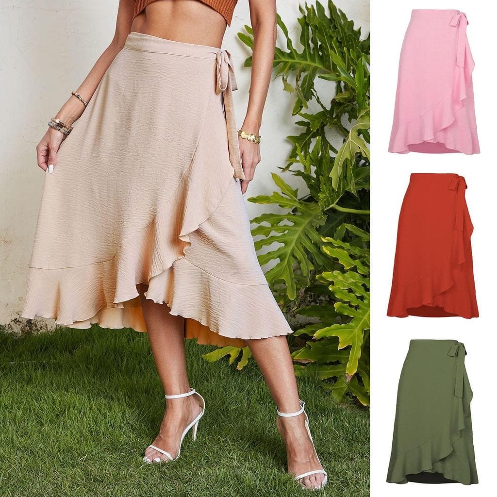 2026 Primavera Verão Novo Estilo Europeu Americano Senhoras Saia de Chiffon de Cor Pura, Design de Renda de Uma Peça, Ba