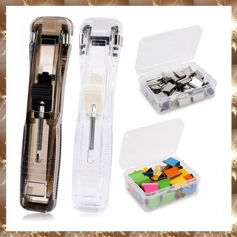 (Div Mini Dispensador De Grampeador Com 100 Peças De Recargas De Clipe De Molusco De Papel 2 Portátil