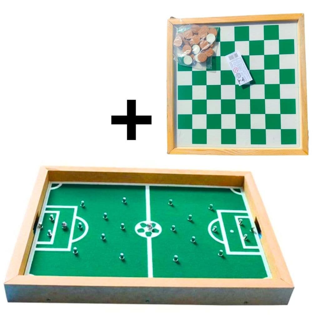 Kit Peteleco Jogo de Futebol Pregobol e Jogo de Dama e Trilha 2 em 1 Tabuleiro