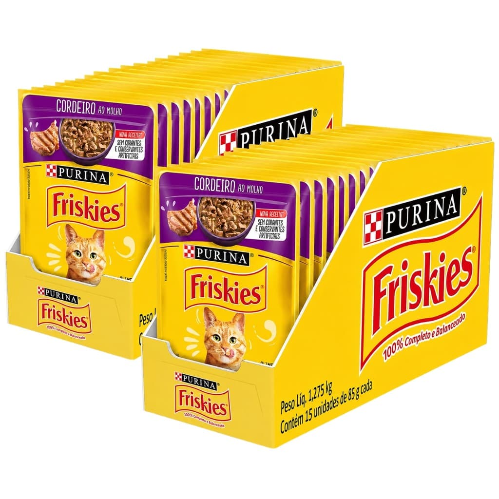 Kit 30 Unidades - Sachê Friskies Cordeiro ao Molho 85g - Alimento Úmido para Gatos