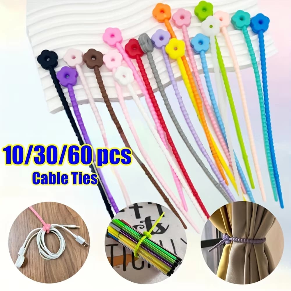 60 Pcs Silicone Cabo Organizador Gravata Reutilizável Multiuso Home Office Power Line Management Cord Winder