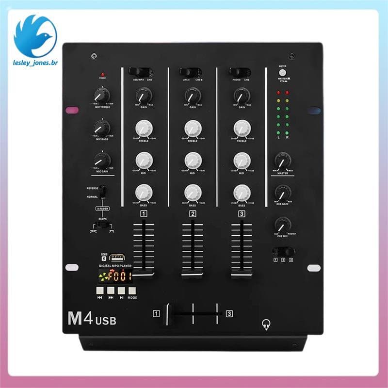[lesley_jones.br] DJ Mixer De 3 Canais Com Interface De Áudio Integrada Bandas Para Barra De Palco KTV Console De Mixage