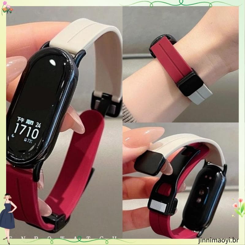 Adequado para novo estilo Xiaomi pulseira 10 cinta 9a geração 8nf c Silicone magnético dobrável fivela esportes respiráv