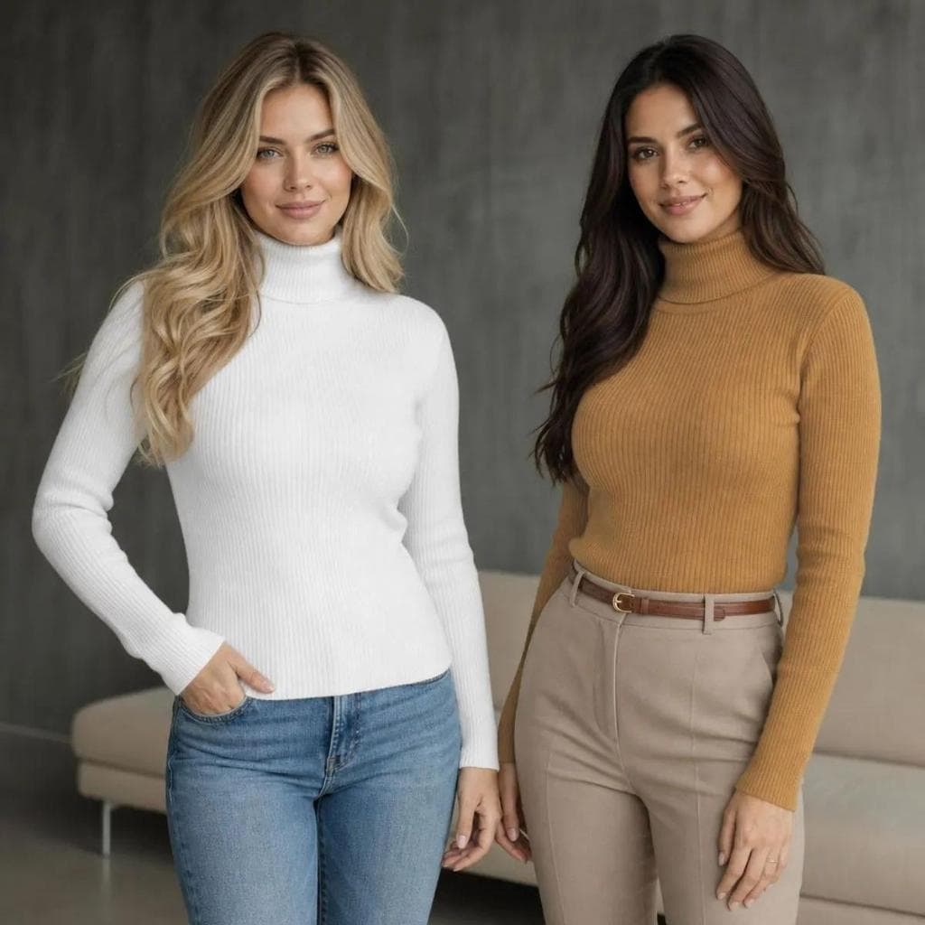 Kit 2 Cacharrel Feminina Canelada Tricô Premium Blusa Frio Casaco Inverno Manga Longa Básica