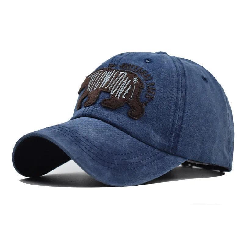 Boné de Beisebol Masculino Estilo Vintage com Bordado de Urso, Boné Lavado para Pesca, Caminhada e Esportes BX7N