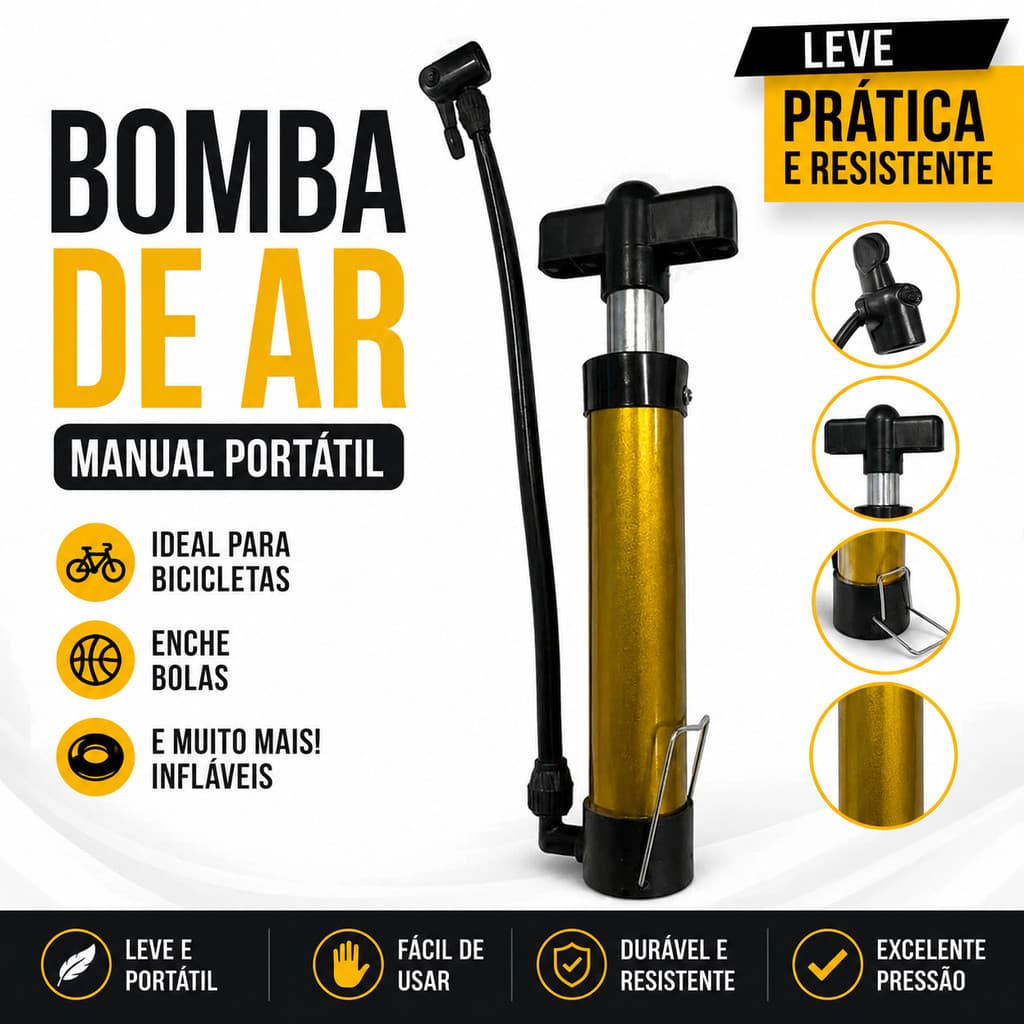 Bomba de Ar Manual Portátil para Bicicleta Bola Pneu Infláveis
