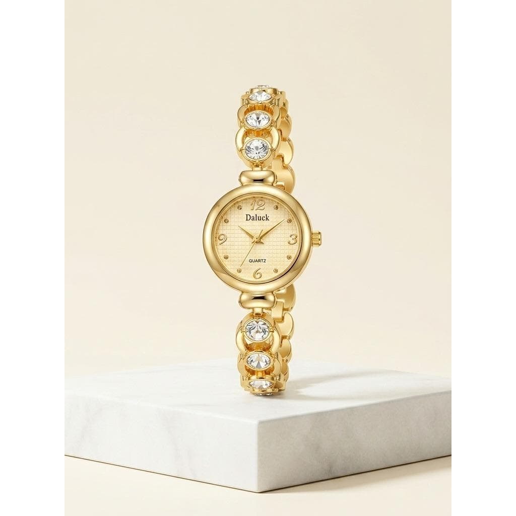 Relógio Feminino Dourado Luxo com Pedras Brilhantes - Delicado e Elegante