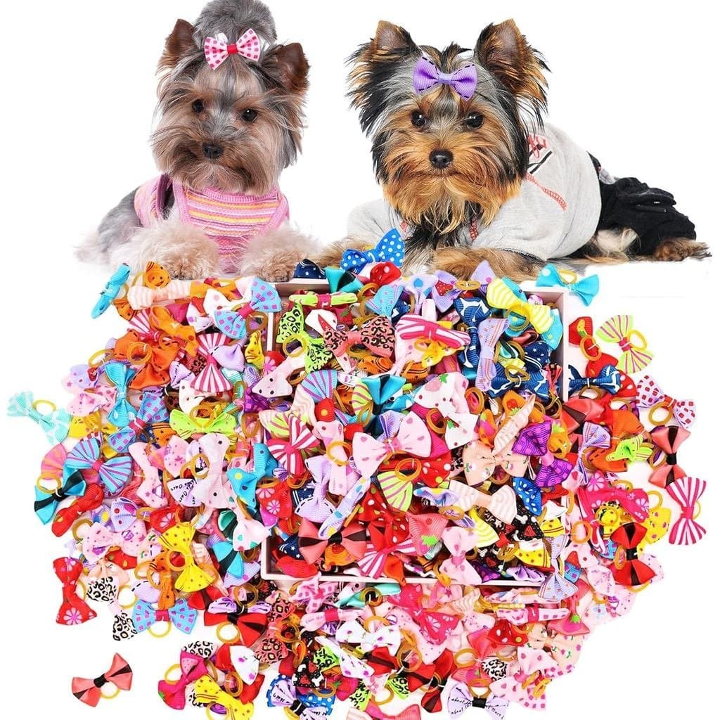 100 Laços de Cabelo Pequenos com Laço para Cachorros Fofos, Laços para Cães Yorkie com Elástico, Acessórios de Fantasia