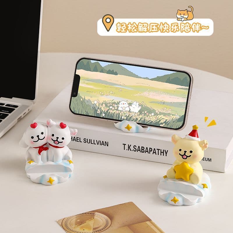 [Estoque pronto] Suporte de telefone para cachorro de linha fofa Desktop Escritório Posição de trabalho Cura Descompress