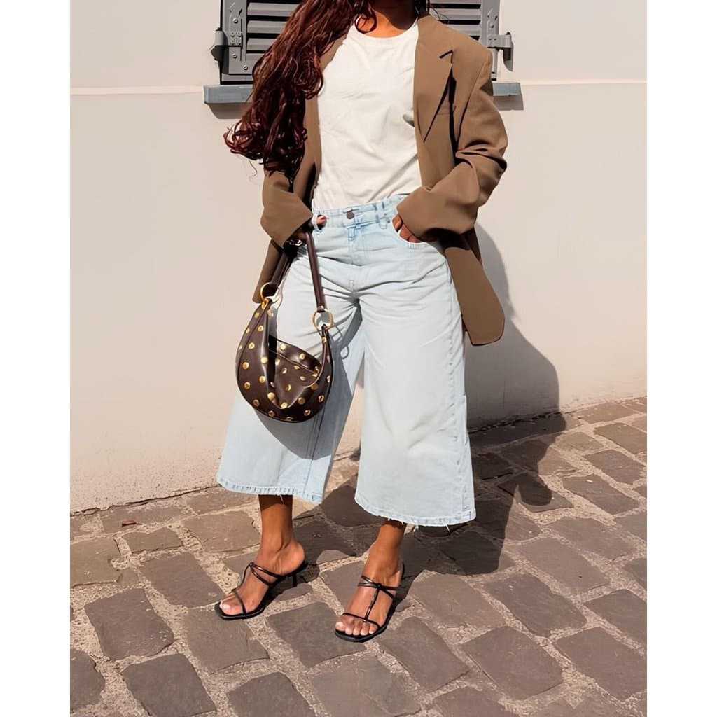 Bolsa Hobo Feminina com Tachas Douradas Bolsa Ombro + Alça Transversal Tendência Fashion