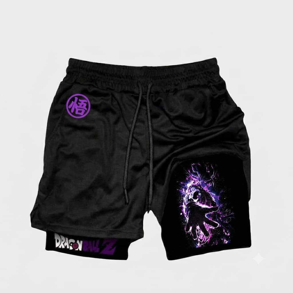 Short Compressão 2 em 1 Dry-Fit Arte Goku Dragon Anime Ball Z Mode Geek Gym Fitness
