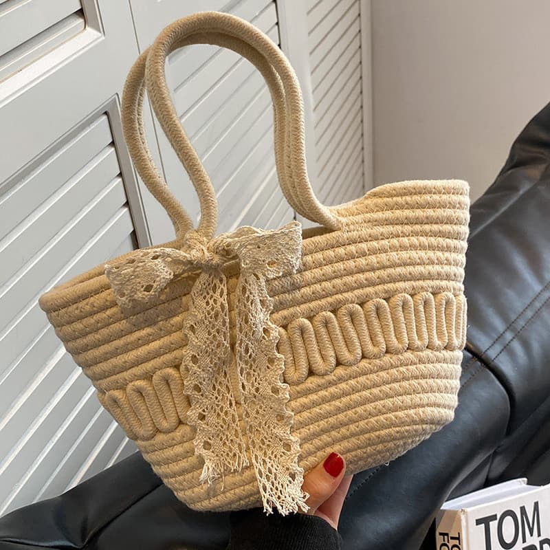Bolsa De Palha Tecida À Mão Para Mulheres , Cesta Praia De Vime Estilo ins Da Moda , Sacola