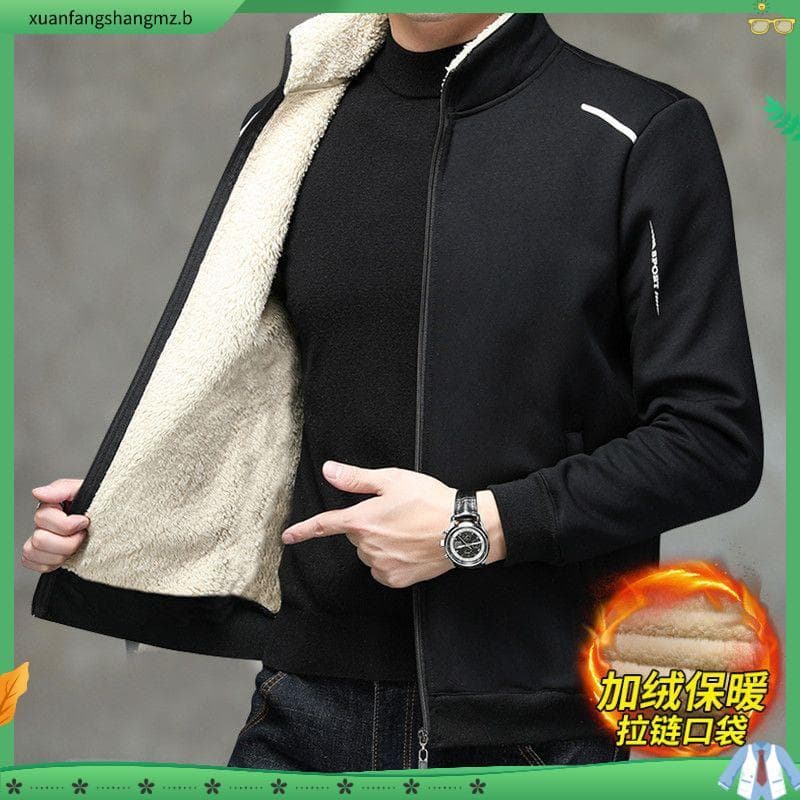 Velo outono inverno forro de lã engrossado Cardigan moletom masculino pai roupas de inverno velo cordeiro velo jaqueta q