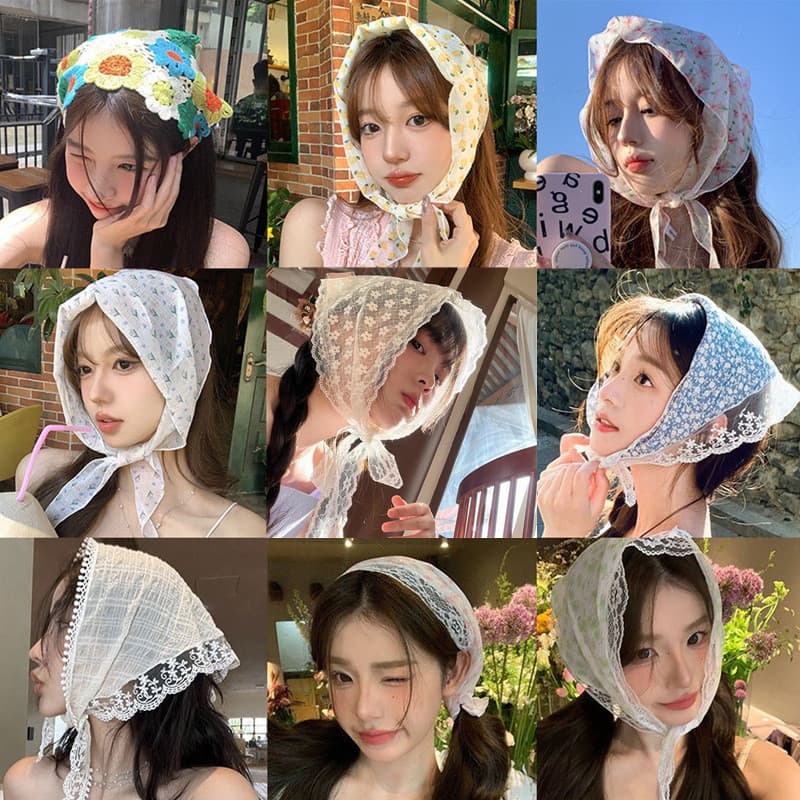 Renda triângulo cachecol feminino estilo fino verão estilo francês lenço véu Retro decoração estilo Pastoral foto primav
