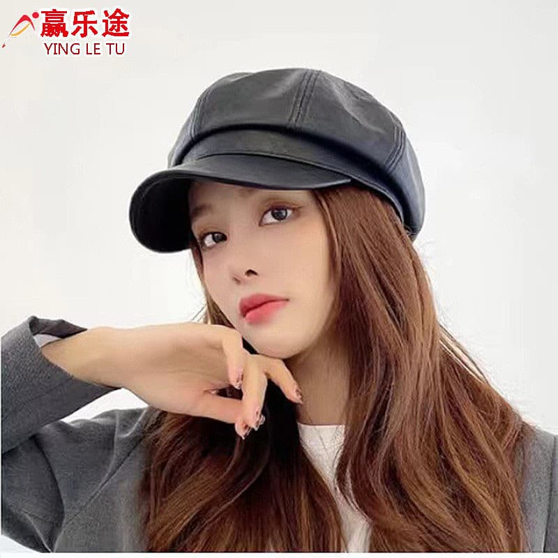 Influenciador mesmo estilo couro do plutônio octogonal chapéu boné versão coreana na moda primavera Retro estilo britâni