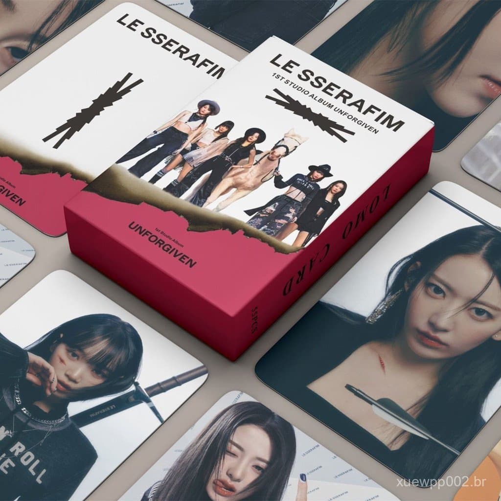 55pcs/Caixa LE SSERAFIM UNFORGIVEN Photocards 1o Álbum Cartões Lomo Lesserafim 2023 Kpop Postais