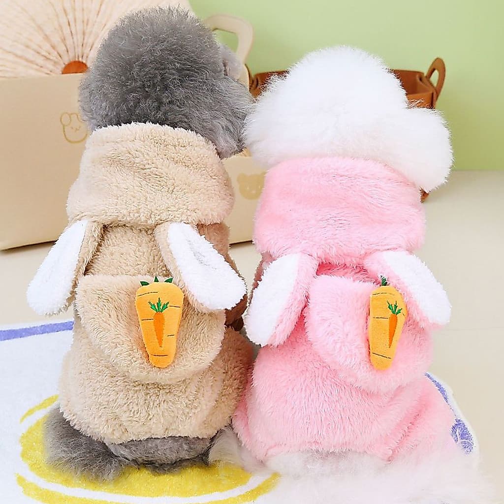 Macacão de Lã para Cães de Estimação, Roupas de Inverno, Jaqueta com Capuz e Orelhas de Coelho TF0G