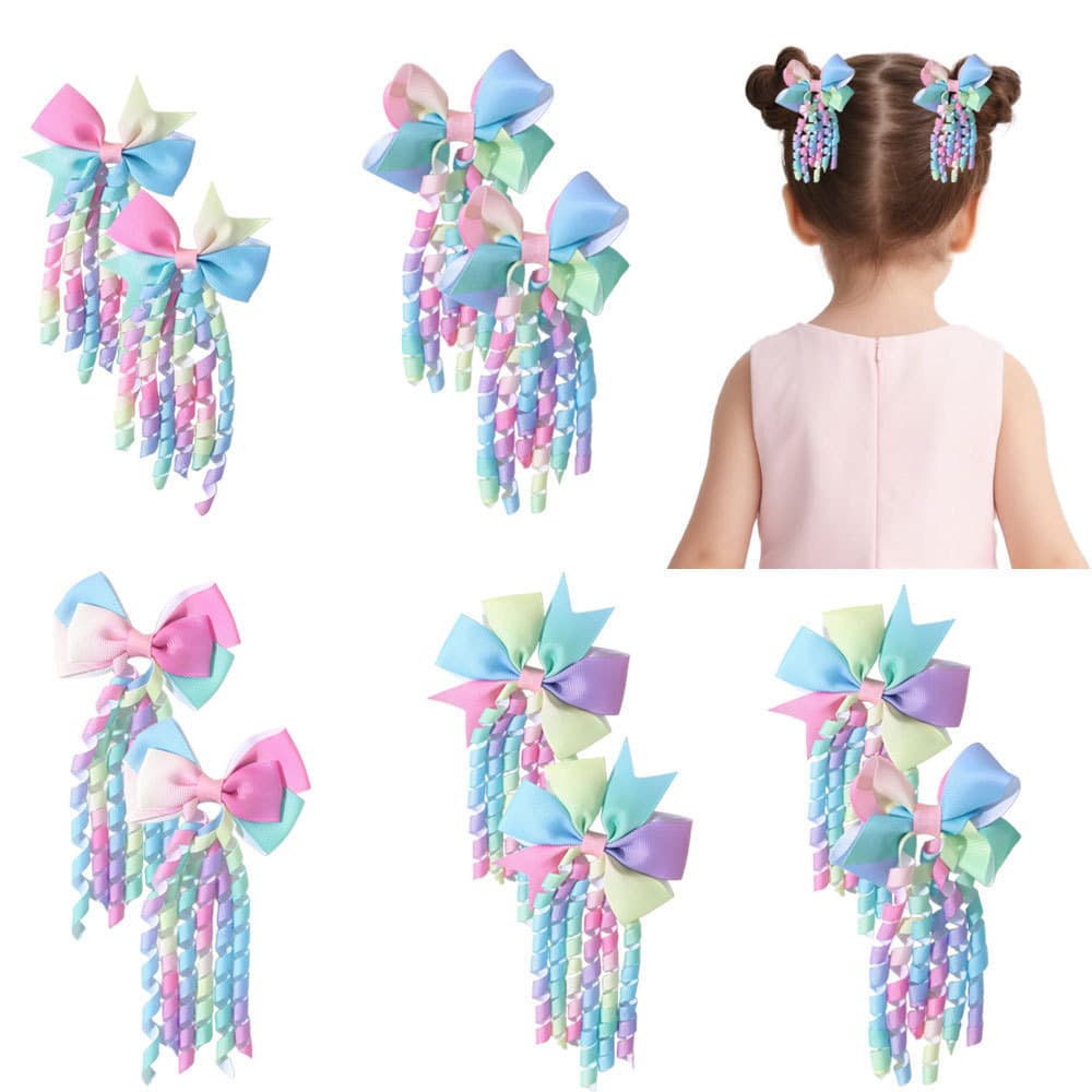 Grampos De Cabelo Com Laço Fofo Para Meninas , Flores Encaracoladas , Arco-Íris Ombre , Borlas , Chapéu Infantil