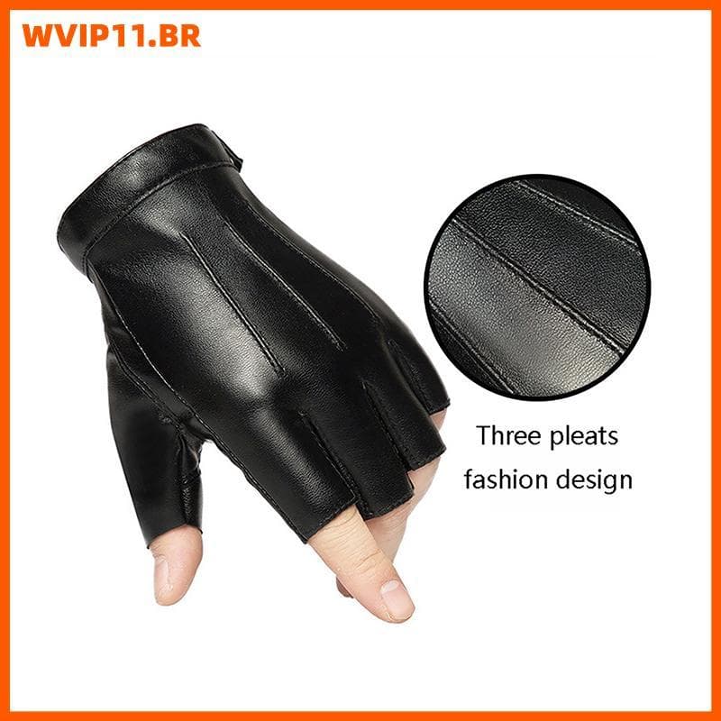 WVIP Luvas Masculinas De Couro PU Sem Dedos Meio Dedo Tático Para Dirigir Ao Ar Livre Preto BR
