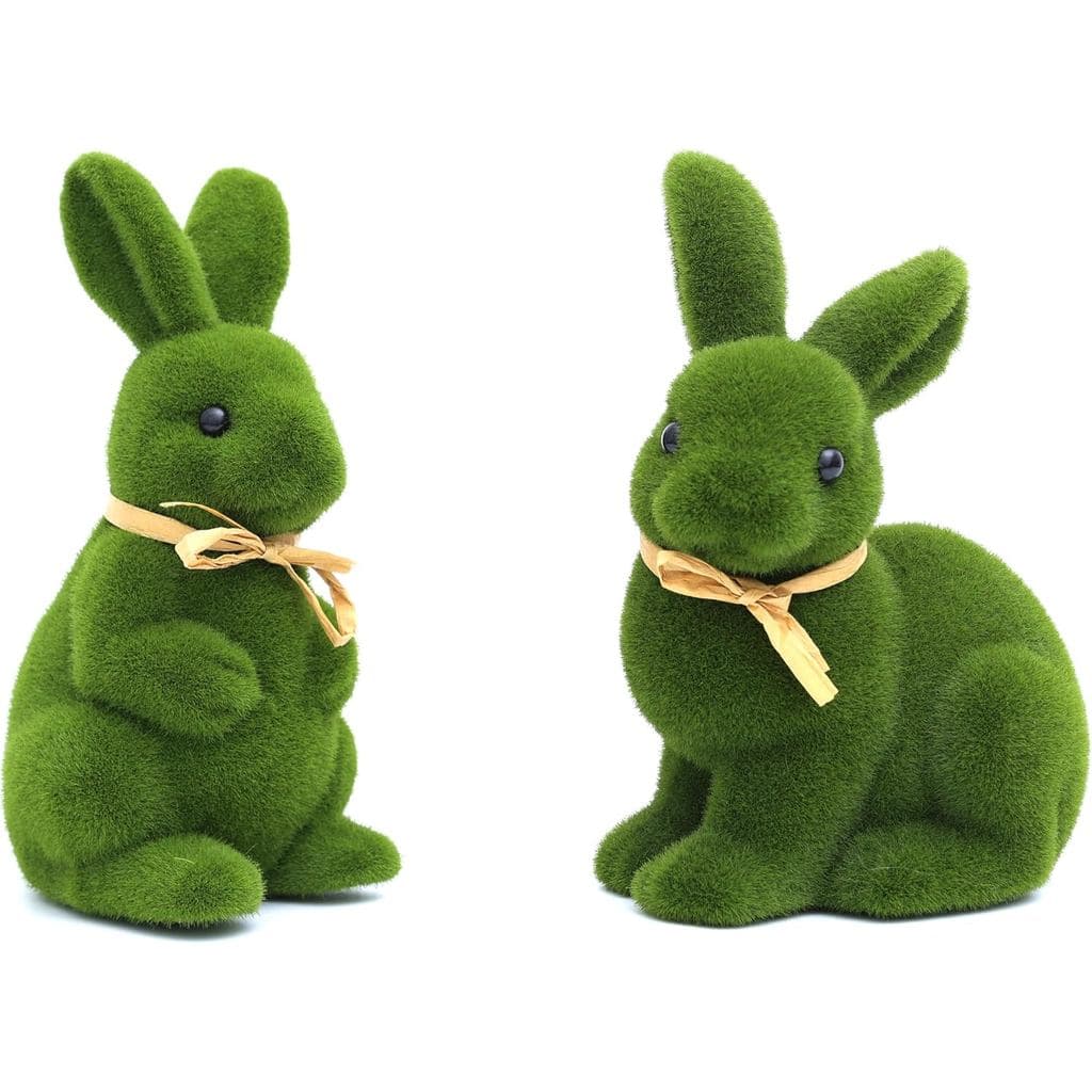 Conjunto de 2 Coelhinhos Decorativos de Musgo de 9", Figuras Decorativas de Coelhinho da Páscoa para Decoração de Primav