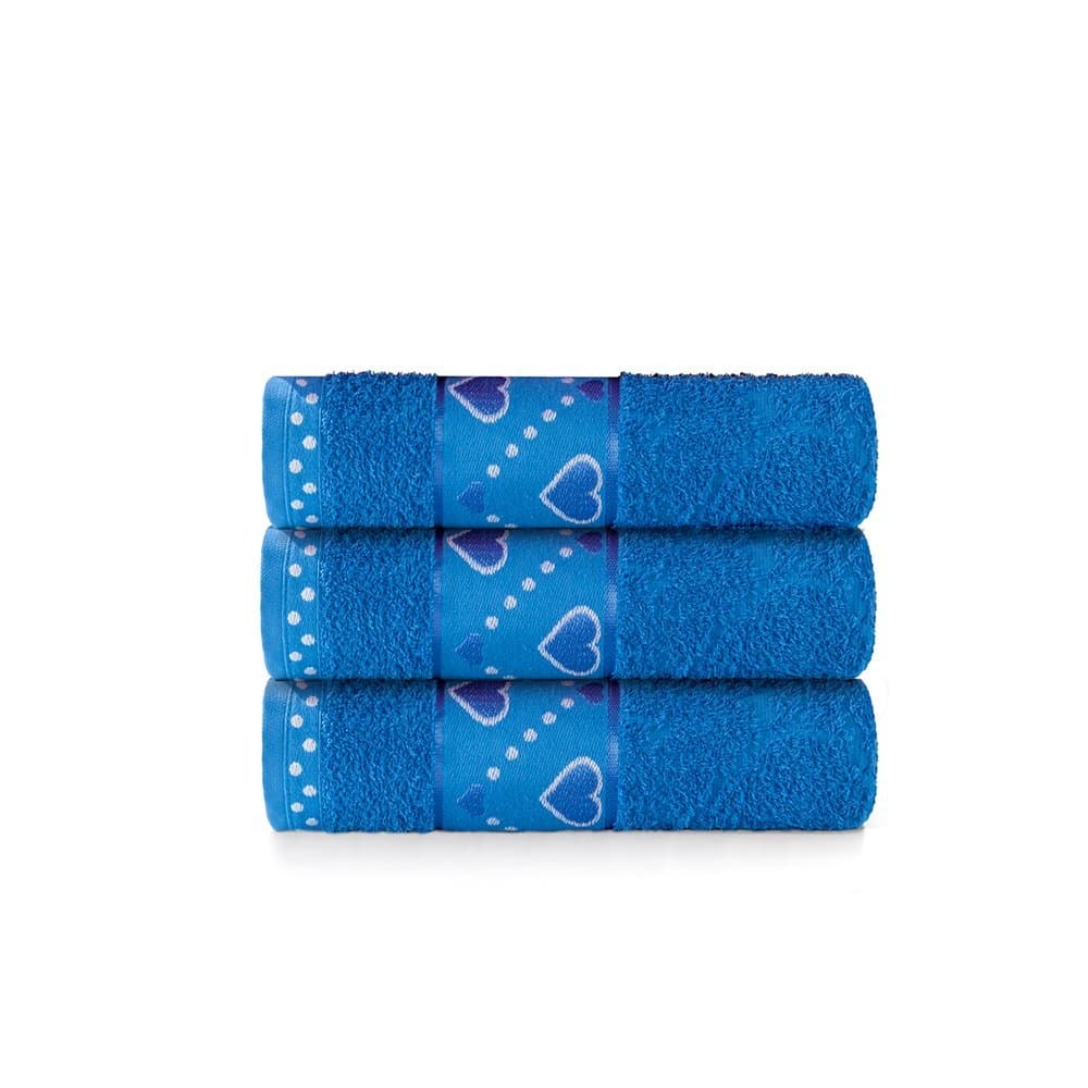 Kit 3 Peças Toalha de Rosto Jacquard 360g/m² - Corações