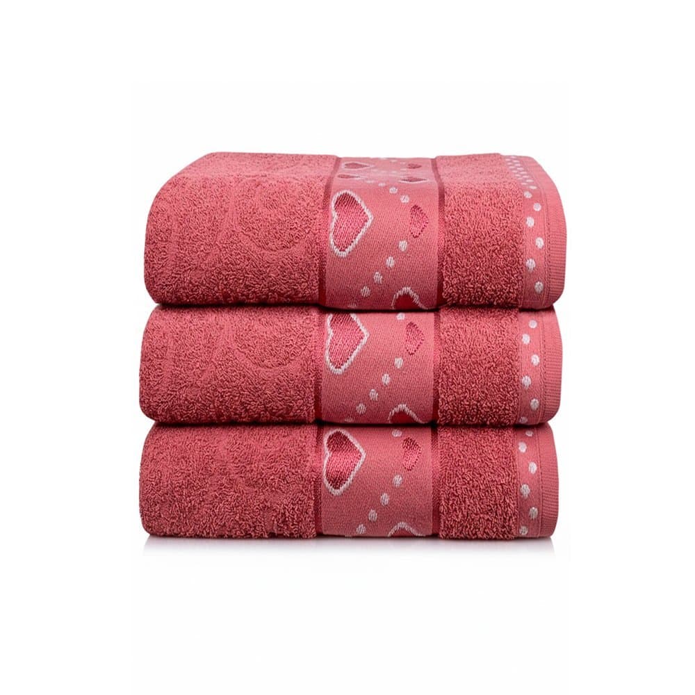 Kit 3 Peças Toalhas de Rosto Jacquard 360g/m² - Corações