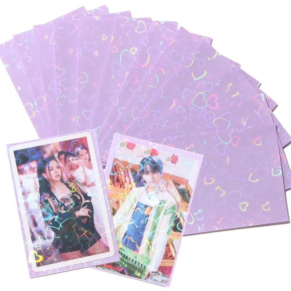 50 unidades de Protetores de Cartas Transparentes Holográficos Kpop com Efeito Laser - Roxo, 61x91mm, Perfeitos para Car