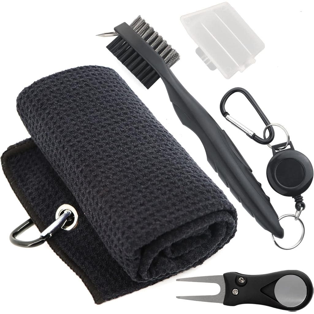 Kit de Acessórios para Golfe - Toalha de Golfe em Microfibra com Padrão Waffle e Clipe, Escova para Limpeza de Ranhuras