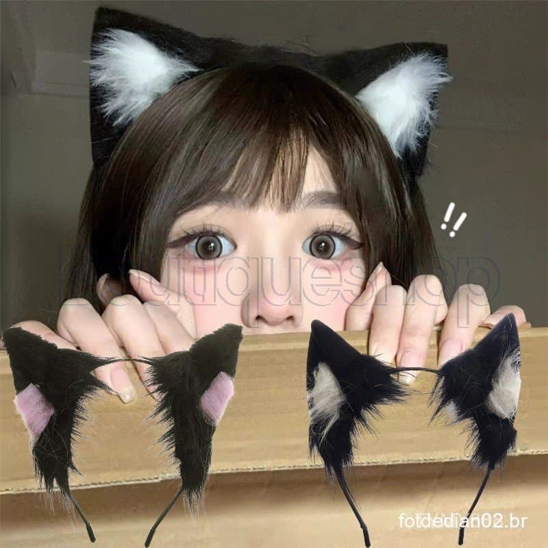 Acessório de Cabeça com Orelhas de Gato Simuladas em Pelúcia - Lolita, Cosplay, Moda - Adequado para Mulheres, Meninas,