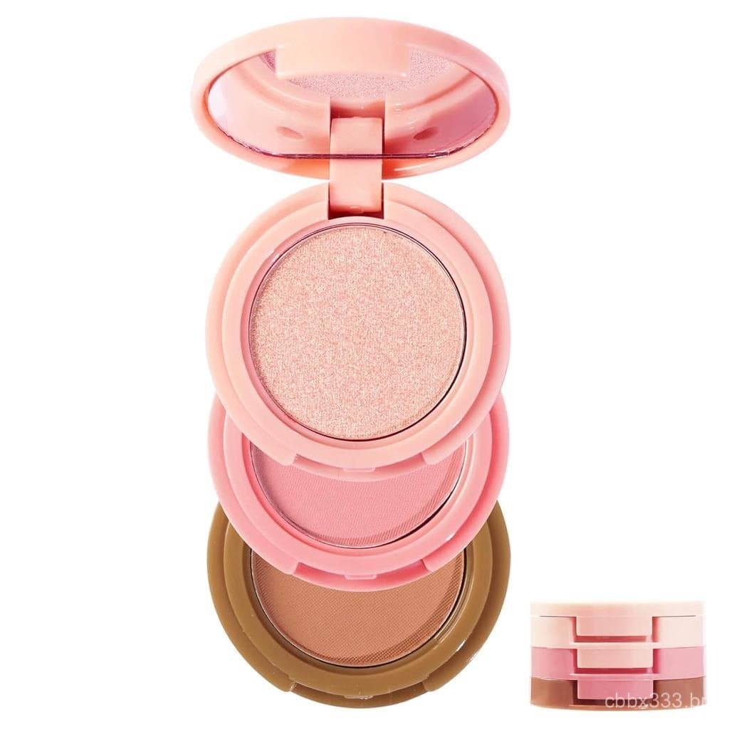 Paleta de Maquiagem 3 em 1: Blush, Contorno e Iluminador, Bronzer em Creme, Blush em Pó Sedoso, Iluminador em Pó Cintila