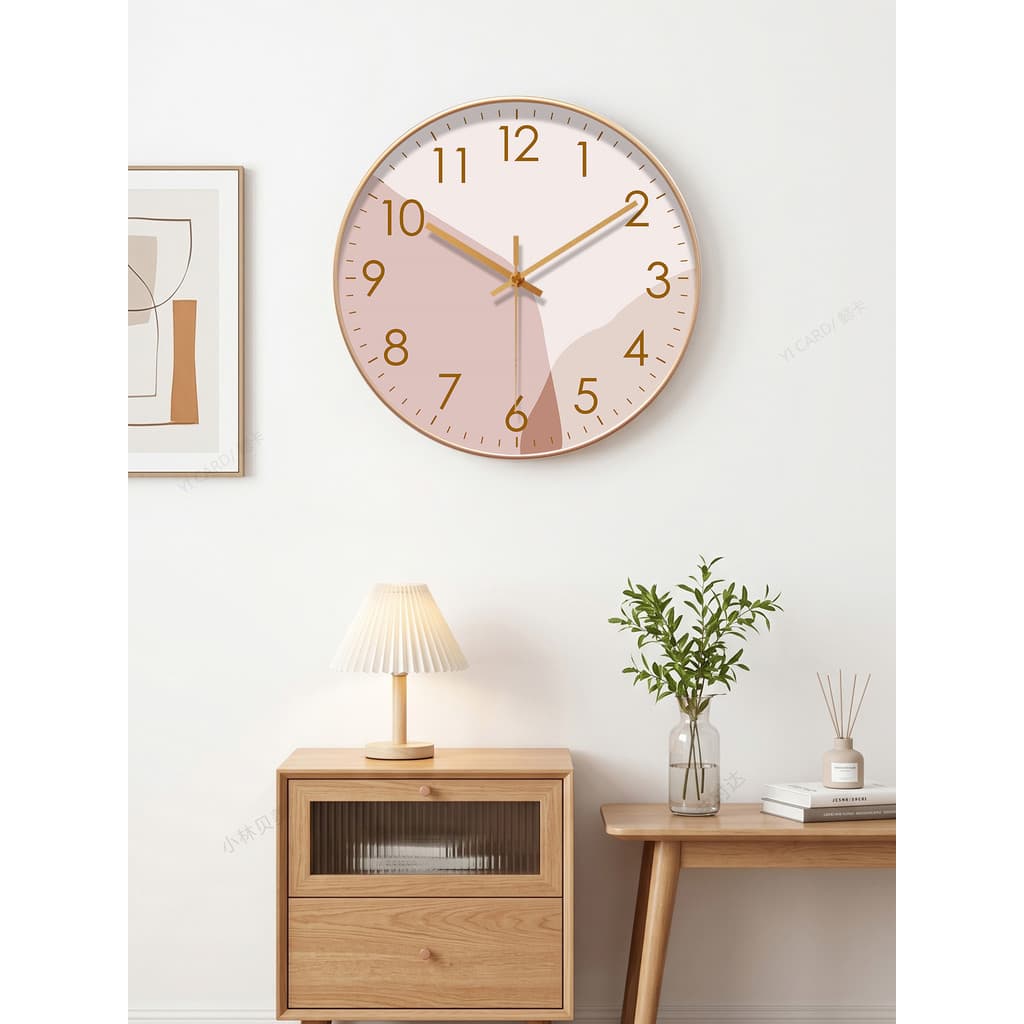 Luz de luxo rosa rádio relógio 2026 novo estilo relógio parede sala estar casa moda moderna simples estilo nórdico