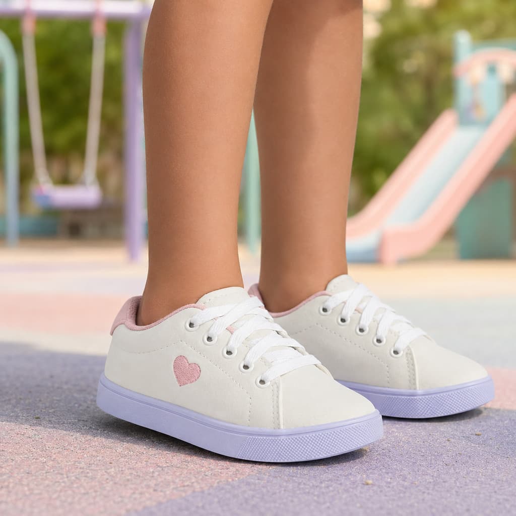 Tênis Infantil Menina Casual Confortável Leve Coração Original Resistente Ideal Para Escola e Passeio 25/34