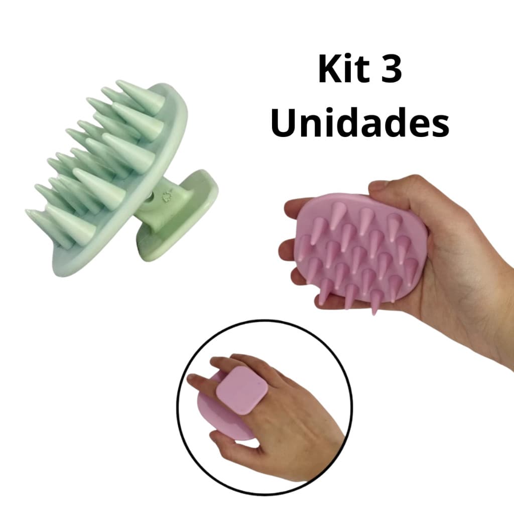 Kit 3 Escovas de Silicone para Lavar Cabelo | Remove Oleosidade e Impurezas
