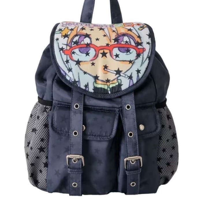 Mochila estilo Y2K, mochila leve de estilo asiático, mochila escolar com design estampado, mochila saco com cordão. 3ESH