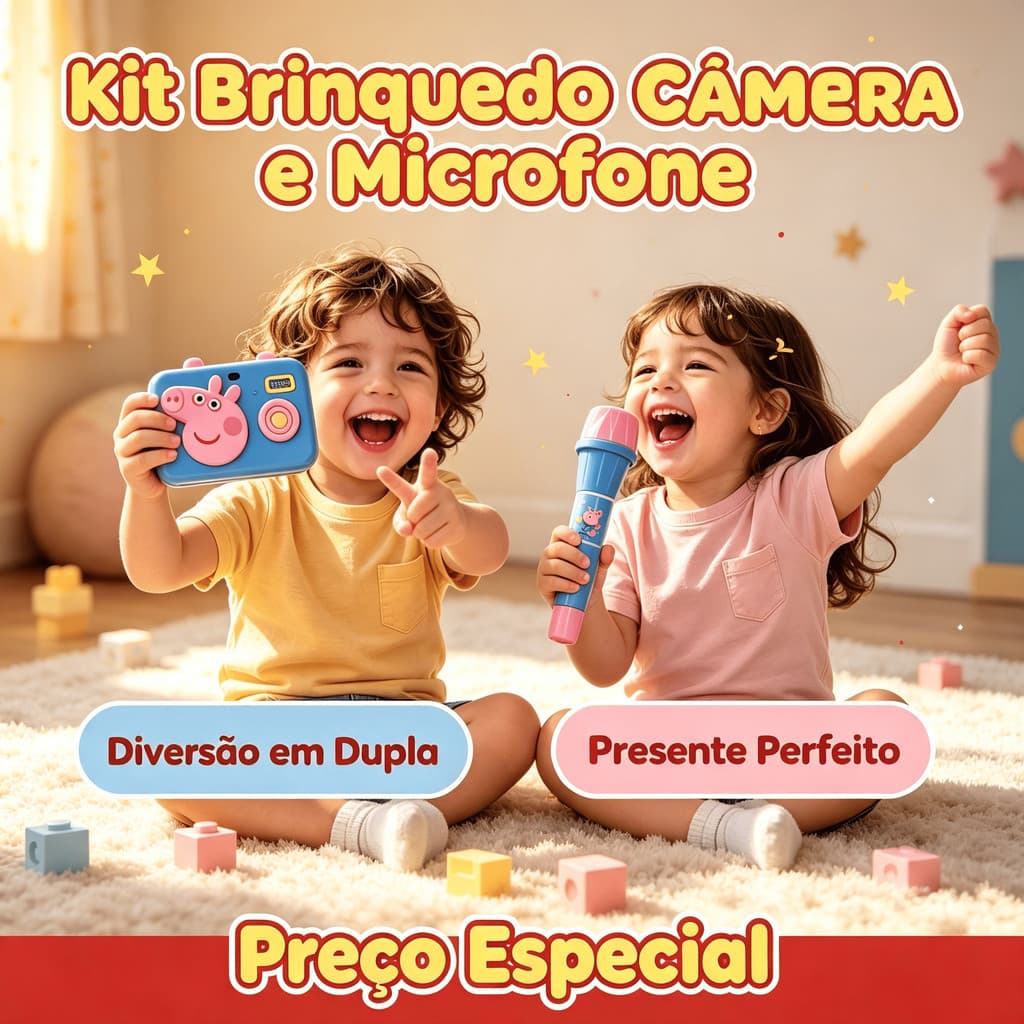Brinquedo Câmera e Microfone Peppa Pig Kit Infantil Educativo Presente Criança Diversão