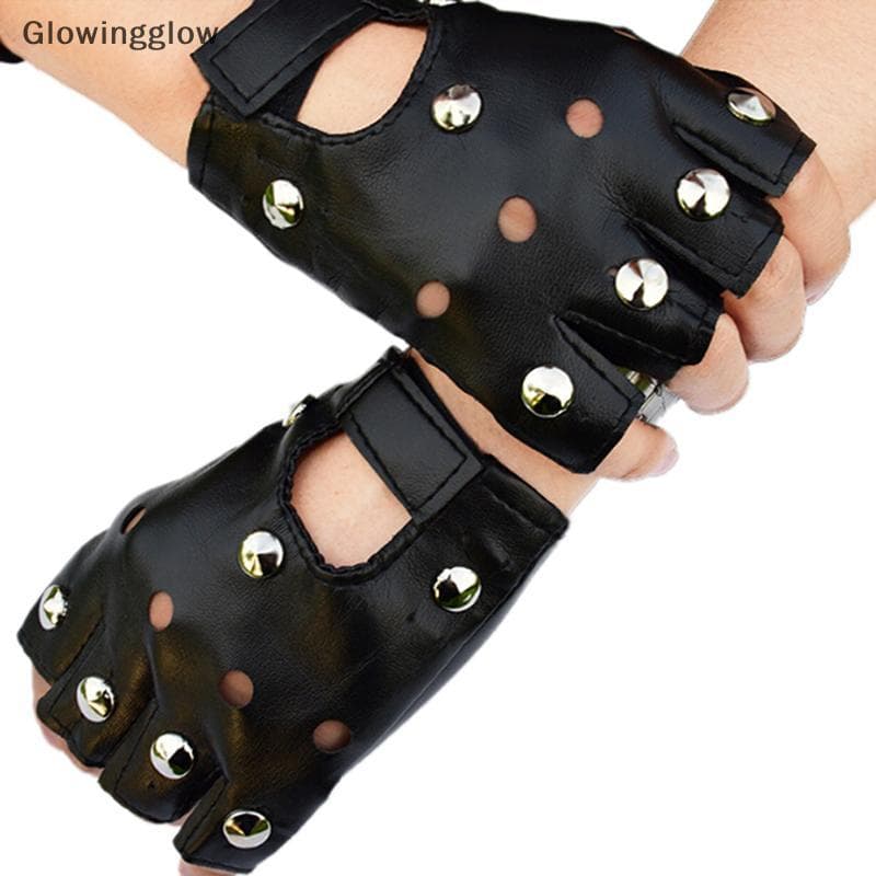 Luvas Curtas Sem Dedos De Couro GLW Rebites Pretos De Meio Dedo Moda Brilho
