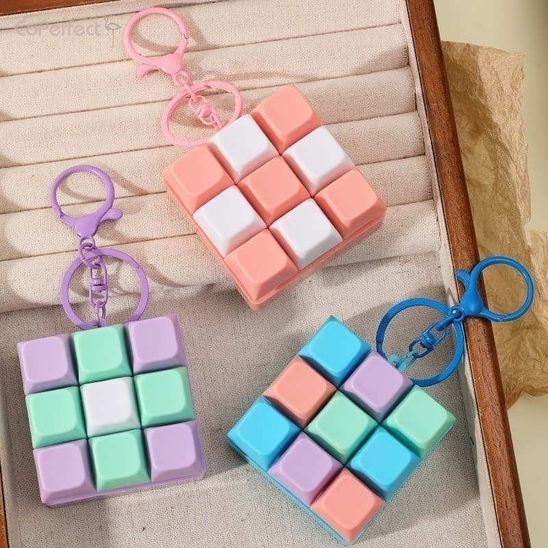 2pcs Chaveiro De Compressão Com 9 Teclados-Brinquedo Fofo De Alívio De Estresse Para Bolsa De Chaves Roxa