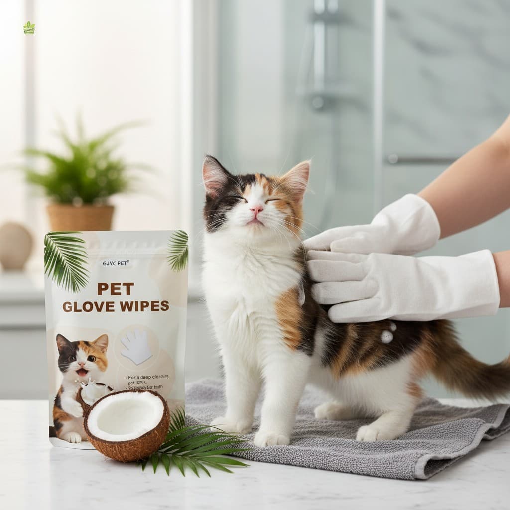 6pcs Sem Enxágue Luvas De Limpeza Para Animais De Estimação Gatos Cães Toalhetes De Banho Secos Aroma De Coco