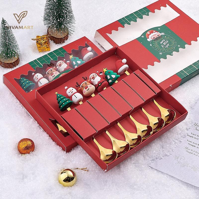 Vivamart 2/4/6 Unidades Conjunto De Garfo E Colher De Natal , Talheres Criativos De Aço Inoxidável , Garfos Colheres De