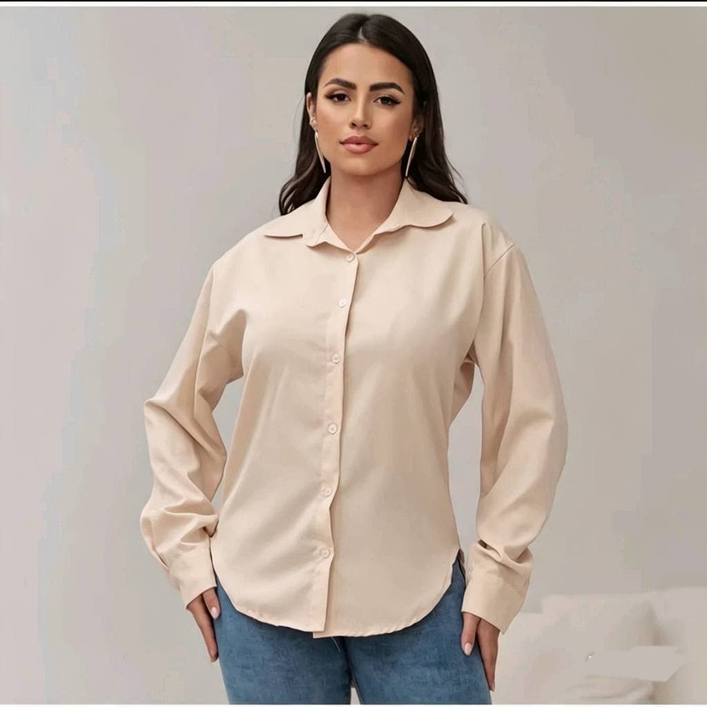 CAMISA SOCIAL FEMENINA LISA TECIDO CREPINHO  Manga Longa  Moda Top
