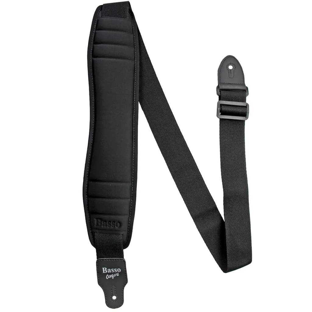 Correia Basso CONFORTO MÁXIMO Violão Guitarra Baixo Preto acolchoada, espuma tripla, 9,5 cm largura