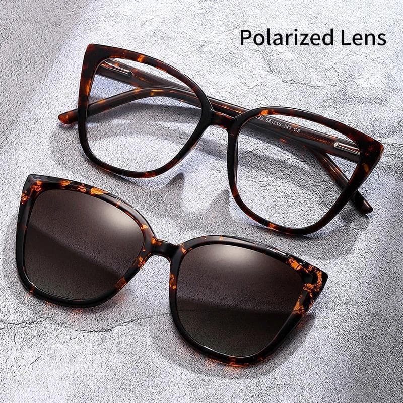 Óculos de Sol Femininos Polarizados Magnéticos com Clip-On, Estilo Olho de Gato, Anti-UV, TR90 Óptico M2222