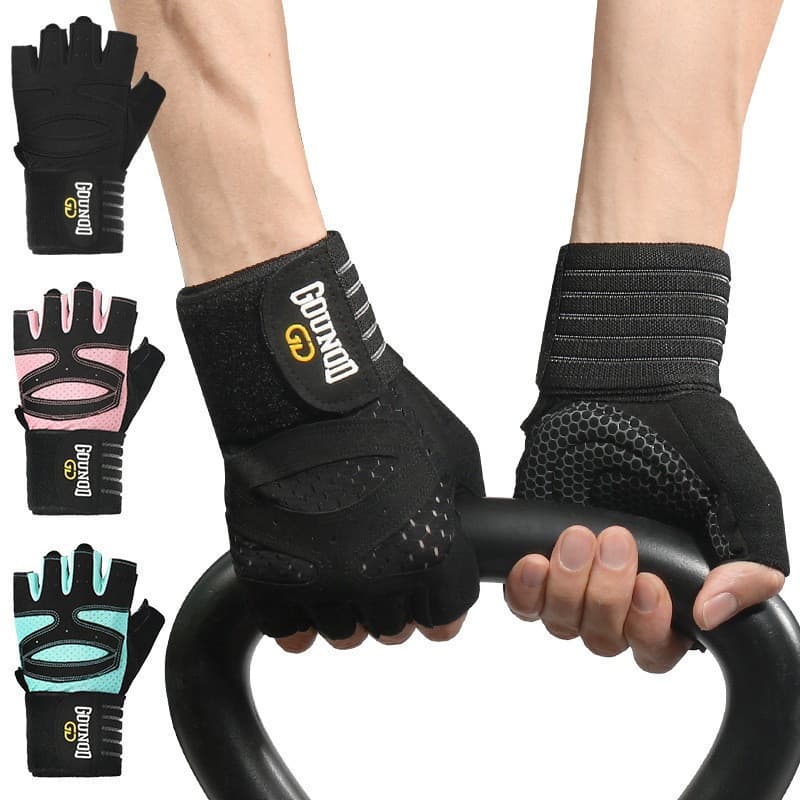 1 Par Luva De Fitness Alongamento Exercício Respirável Meio Dedo Cinta Pulseira Máquina Barra Levantamento De Peso Espor